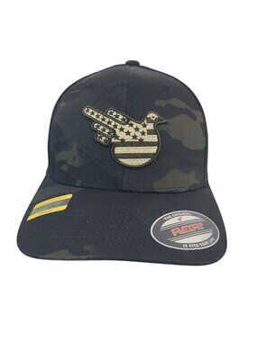 Multicam Black Flexfit Trucker Hat American Flag Bird Embroidered Patch One Size
